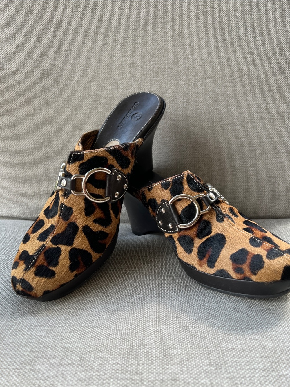 Cole Haan Leopard-Pattern Slip-On Mules in Brown and Black